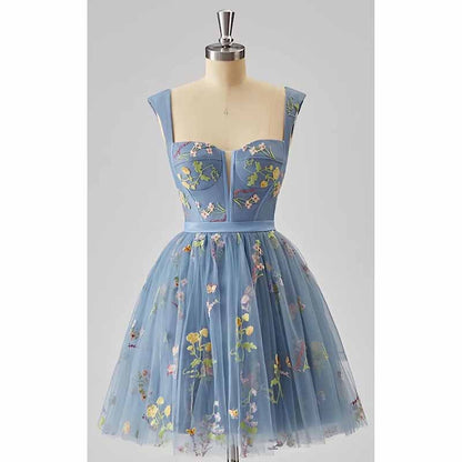 Women's Tulle Prom Dress formal Flower Embroidery Evening Party Gowns