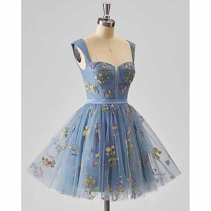 Women's Tulle Prom Dress formal Flower Embroidery Evening Party Gowns