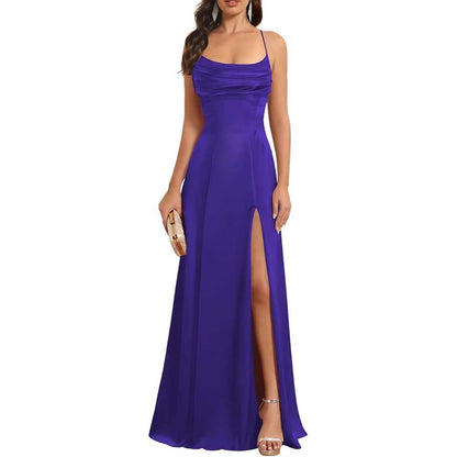 Satin Long Bridesmaid Dresses with Slit Aline Corset Long Prom Dresses
