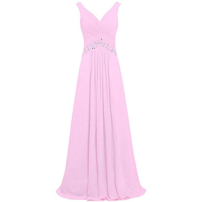 Chiffon Bridesmaid Dresses Long Formal Prom Dress Beaded Wedding Gowns
