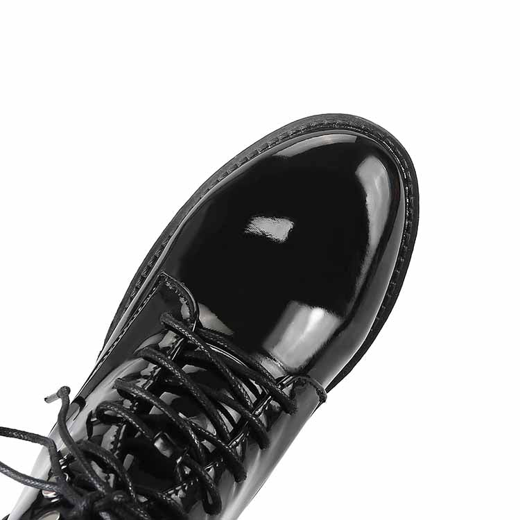 Ladies low heeled lace up shoes patent leather martens shoes