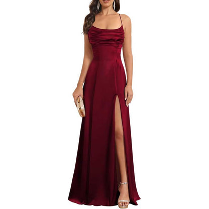 Satin Long Bridesmaid Dresses with Slit Aline Corset Long Prom Dresses
