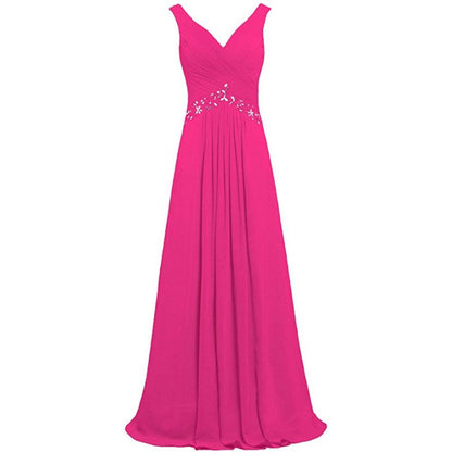 Chiffon Bridesmaid Dresses Long Formal Prom Dress Beaded Wedding Gowns