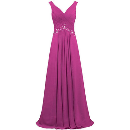 Chiffon Bridesmaid Dresses Long Formal Prom Dress Beaded Wedding Gowns