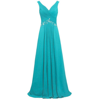 Chiffon Bridesmaid Dresses Long Formal Prom Dress Beaded Wedding Gowns