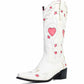 Women Black Embroidery Heart Cowgirl Boots, Embroidered Cowboy Western Knee High Heel boots