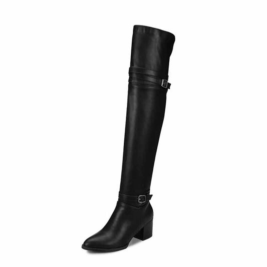Women's low heels over the knee boots buckled long boots