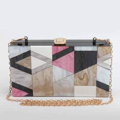 sd-hk Women Summer unqique acrylic geometric lattice small patry Clutch lady evening bag