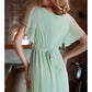 Chiffon Bridesmaid Dress V-Neck Ruffle Sleeves Ruched Bust Floor Length Chiffon Formal Dresses