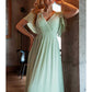 Chiffon Bridesmaid Dress V-Neck Ruffle Sleeves Ruched Bust Floor Length Chiffon Formal Dresses