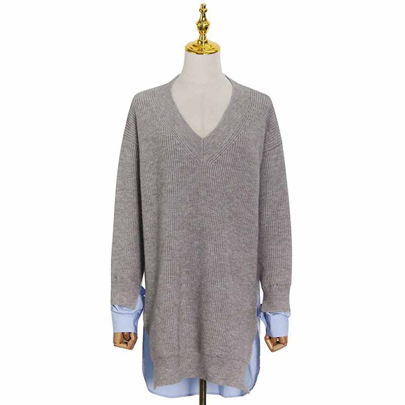 Women's Middle Length Color Block Sweaters Trendy Sweaters
