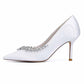 3.35" Closed Toe Wedding Shoes Satin Crystal Beaded Detail Bridal Heels