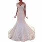 Appliques Lace Bride Gown Long Sleeves Mermaid Wedding Dress Backless