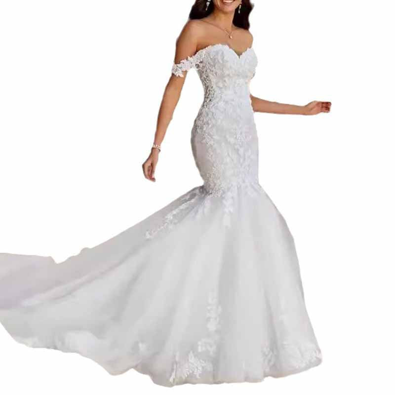 Appliques Lace Tulle Bride Gown Off Shoulder Mermaid Wedding Dress