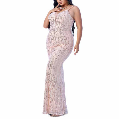 Gold Sequin Spaghetti Strap Prom Dress Plus Size Wedding Gown