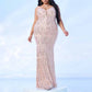 Gold Sequin Spaghetti Strap Prom Dress Plus Size Wedding Gown