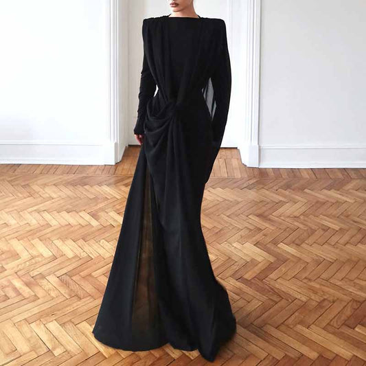 Black Long Sleeve Maxi Dress for Women, Flowy & Elegant Party Look