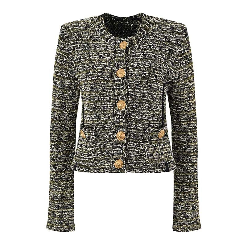 Womens Tweed Short Jacket Gold Button Coat