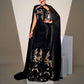 Cape Sleeve Mermaid Sequin Prom Dress Black Formal Ball Gowns