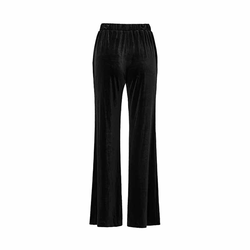 Women's Autumn/Winter Pantsuit Mid length Velvet Suit With Belted Elastic Waist Wide Leg Trouser Set Fashion Two Piece Set