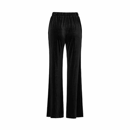 Women's Autumn/Winter Pantsuit Mid length Velvet Suit With Belted Elastic Waist Wide Leg Trouser Set Fashion Two Piece Set