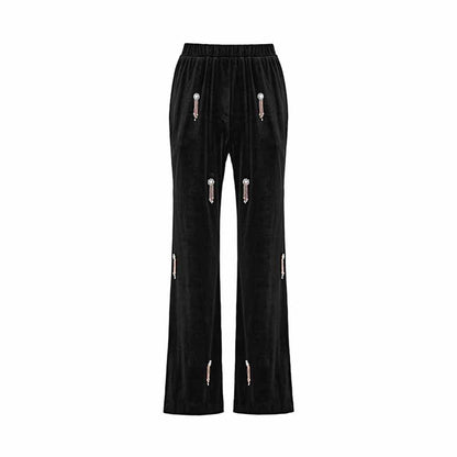 Women's Autumn/Winter Pantsuit Mid length Velvet Suit With Belted Elastic Waist Wide Leg Trouser Set Fashion Two Piece Set