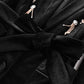 Women's Autumn/Winter Black Pantsuit Mid length Velvet Suit With Belted Elastic Waist Wide Leg Trouser Set Fashion Two Piece Set
