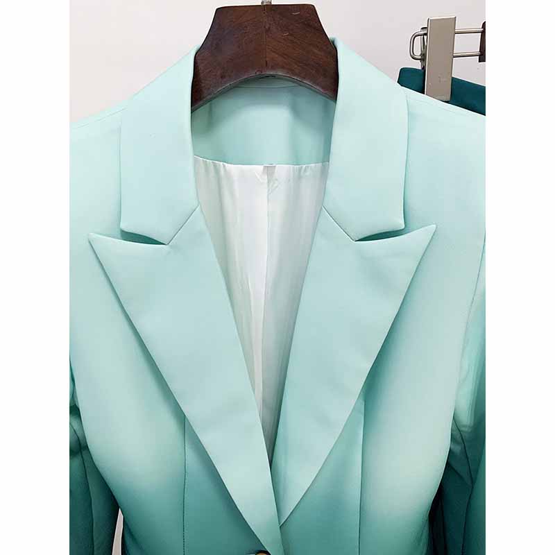 Women Luxury Green Gradient Ombre Blazer + Mid-High Rise Flare Trousers Suit Pants Suit