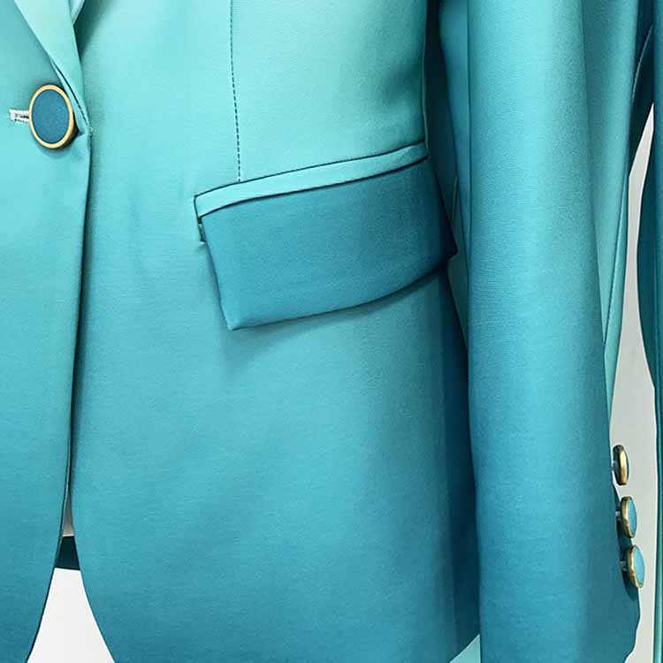 Women Luxury Green Gradient Ombre Blazer + Mid-High Rise Flare Trousers Suit Pants Suit