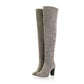 Women's Chunky Heel Suede Boots Plus Size Thigh High Boots