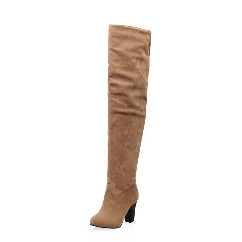 Women's Chunky Heel Suede Boots Plus Size Thigh High Boots