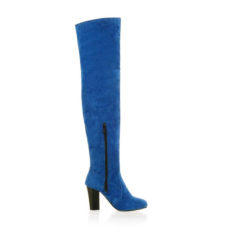 Women's Chunky Heel Suede Boots Plus Size Thigh High Boots