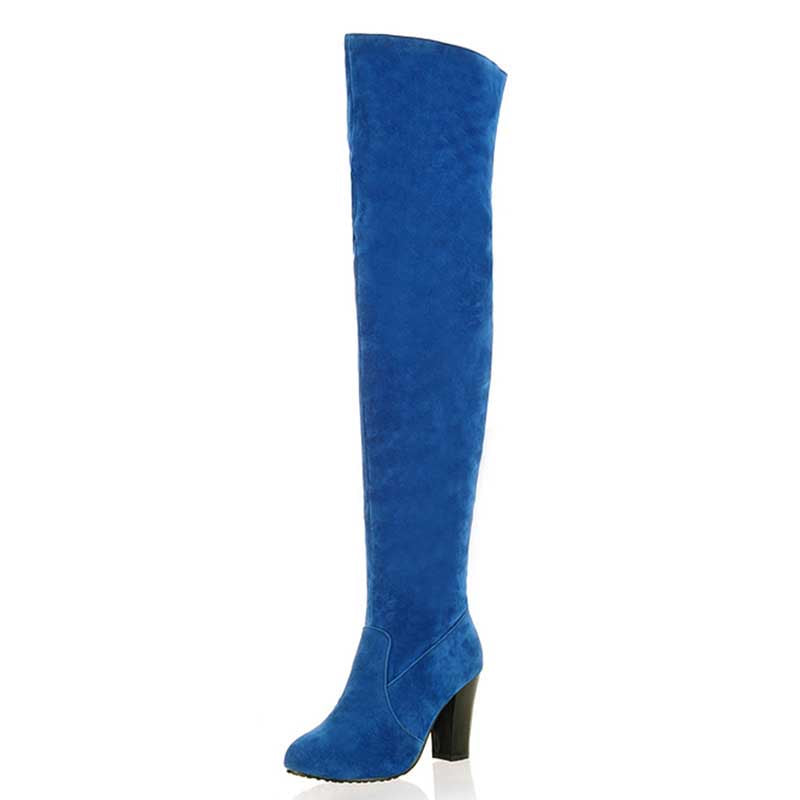 Women's Chunky Heel Suede Boots Plus Size Thigh High Boots