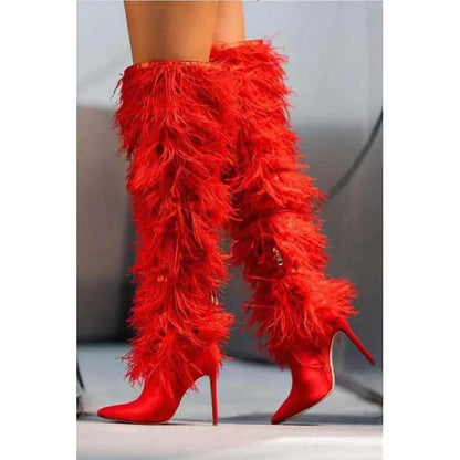 Women's Feather Detail Stiletto Heel Knee Length Boots