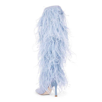 Women's Feather Detail Stiletto Heel Knee Length Boots