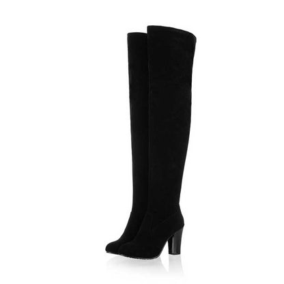 Women's Chunky Heel Suede Boots Plus Size Thigh High Boots