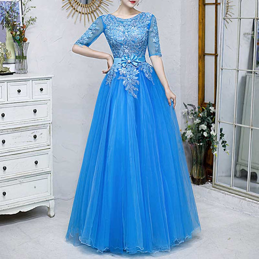 Ball Gown Quinceanera Dress Princess Dress Half Sleeve Round Neck Prom Dress