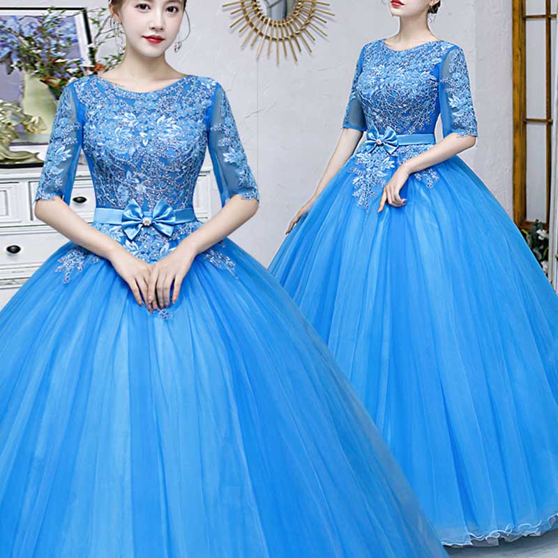 Ball Gown Quinceanera Dress Princess Dress Half Sleeve Round Neck Prom Dress