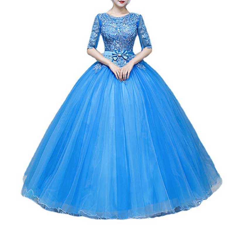 Ball Gown Quinceanera Dress Princess Dress Half Sleeve Round Neck Prom Dress