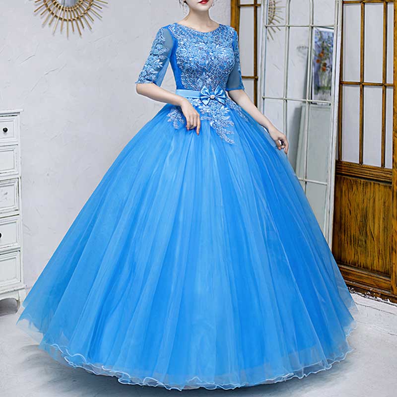 Ball Gown Quinceanera Dress Princess Dress Half Sleeve Round Neck Prom Dress