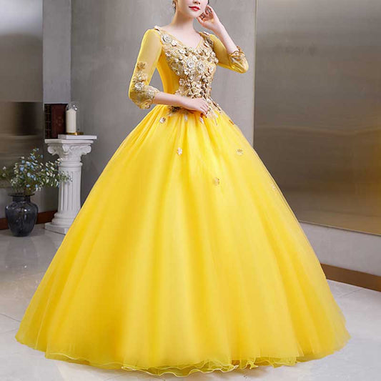 Ball Gown Quinceanera Dress Princess Dress Half Sleeve V Neck Prom Dresses