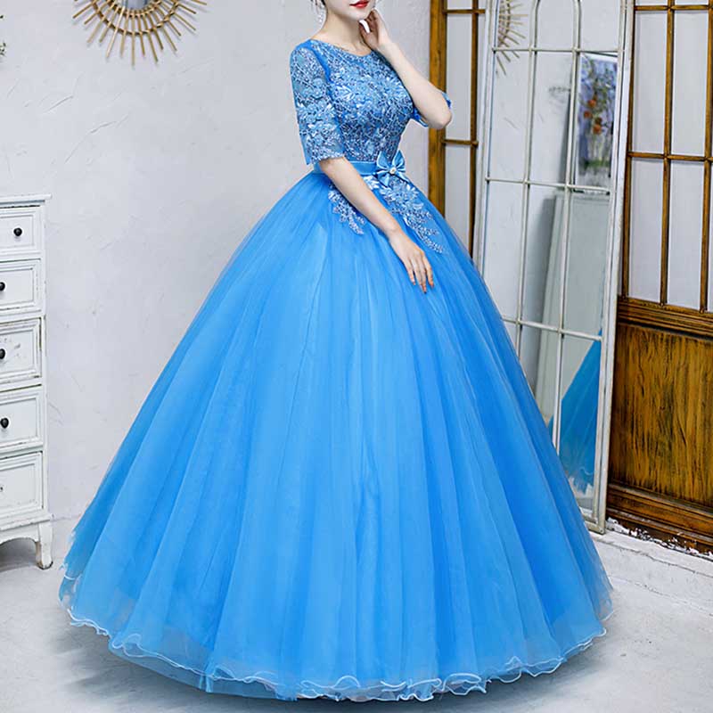 Ball Gown Quinceanera Dress Princess Dress Half Sleeve Round Neck Prom Dress