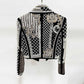 Beaded Embroidery Embellished Black Crop Blazer Oversize Velvet Coat