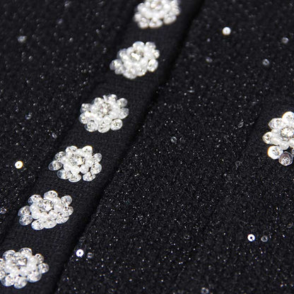 Beaded Knit Top Skirt Suit Button-Up Cardigan Jacket + Mini Skirt Set