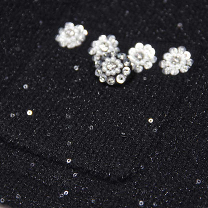 Beaded Knit Top Skirt Suit Button-Up Cardigan Jacket + Mini Skirt Set