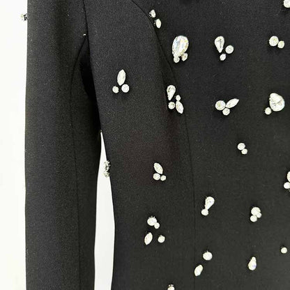 Beaded Stone Embellished Long Sleeve Dress Black Maxi Dress