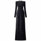 Beaded Stone Embellished Long Sleeve Dress Black Maxi Dress