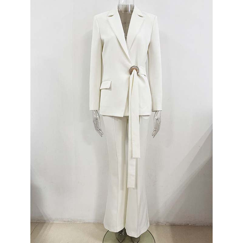 Belted White Wide Leg Pantsuit | Elegant & Chic Formal Suit