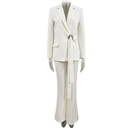 Belted White Wide Leg Pantsuit | Elegant & Chic Formal Suit