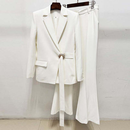 Belted White Wide Leg Pantsuit | Elegant & Chic Formal Suit